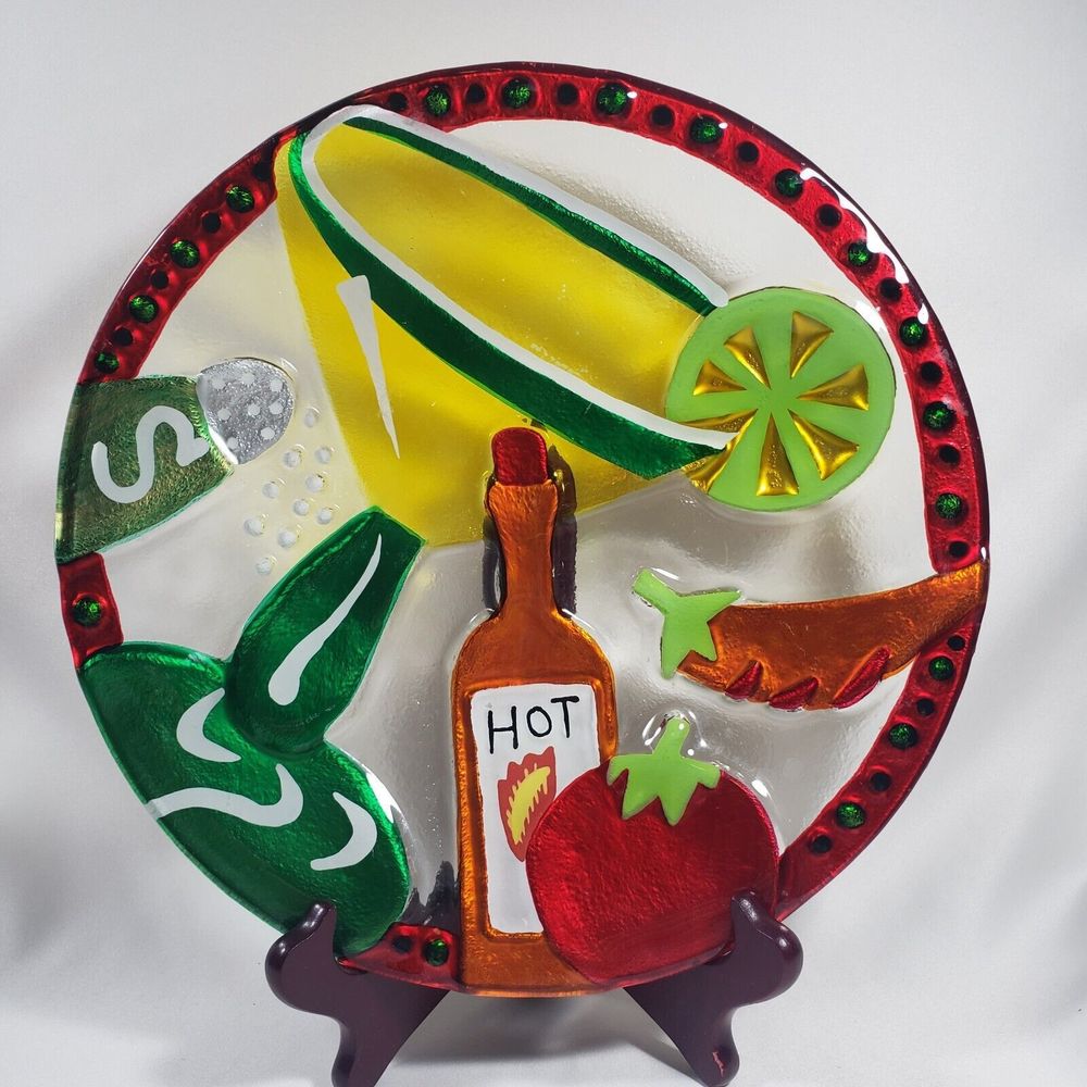 Lori Siebert For Silvestri Glass Fused Mojito Hot Sauce Plate Tray Handblown 11"